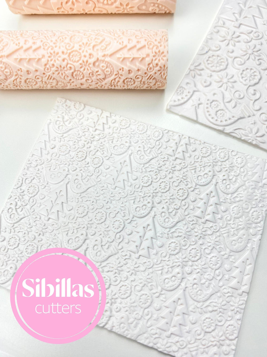 Folk Christmas texture roller for polymer clay, pottery, ceramics, and jewelry making