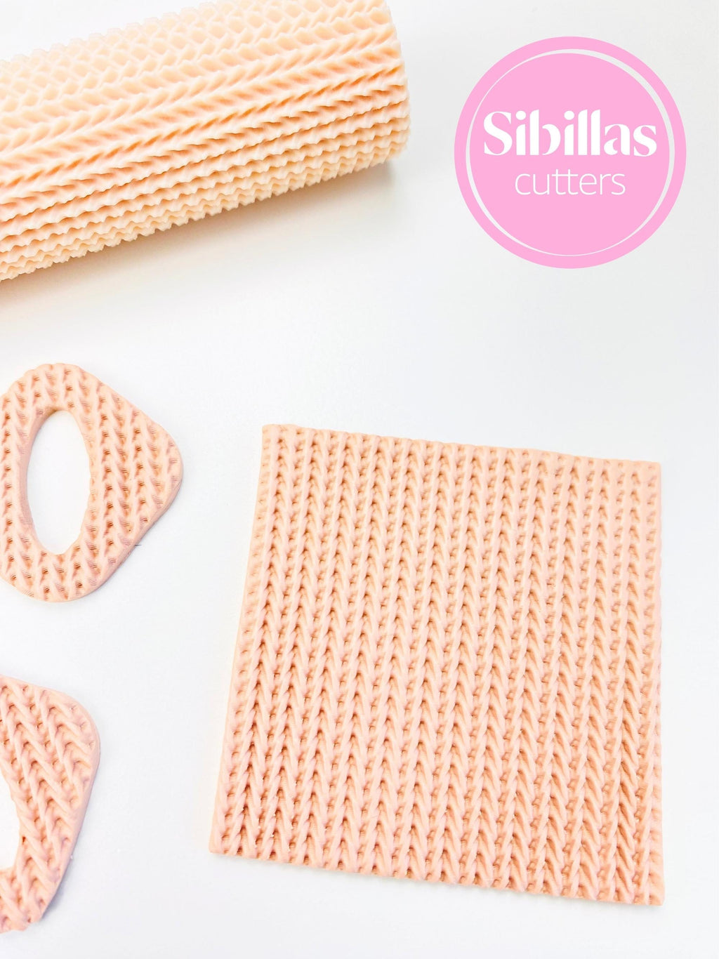 Clay texture tool featuring knit pattern for polymer clay, pottery, and crafts