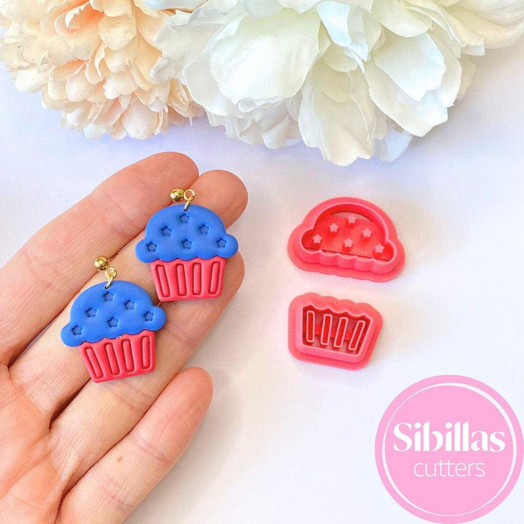 USA-themed cupcake polymer clay cutter for patriotic jewelry and craft designs