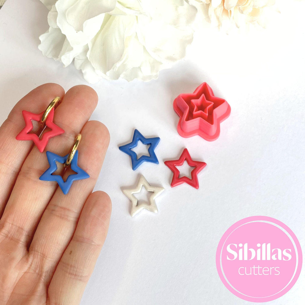 Patriotic star clay cutter for polymer clay earrings, charms, and decorations