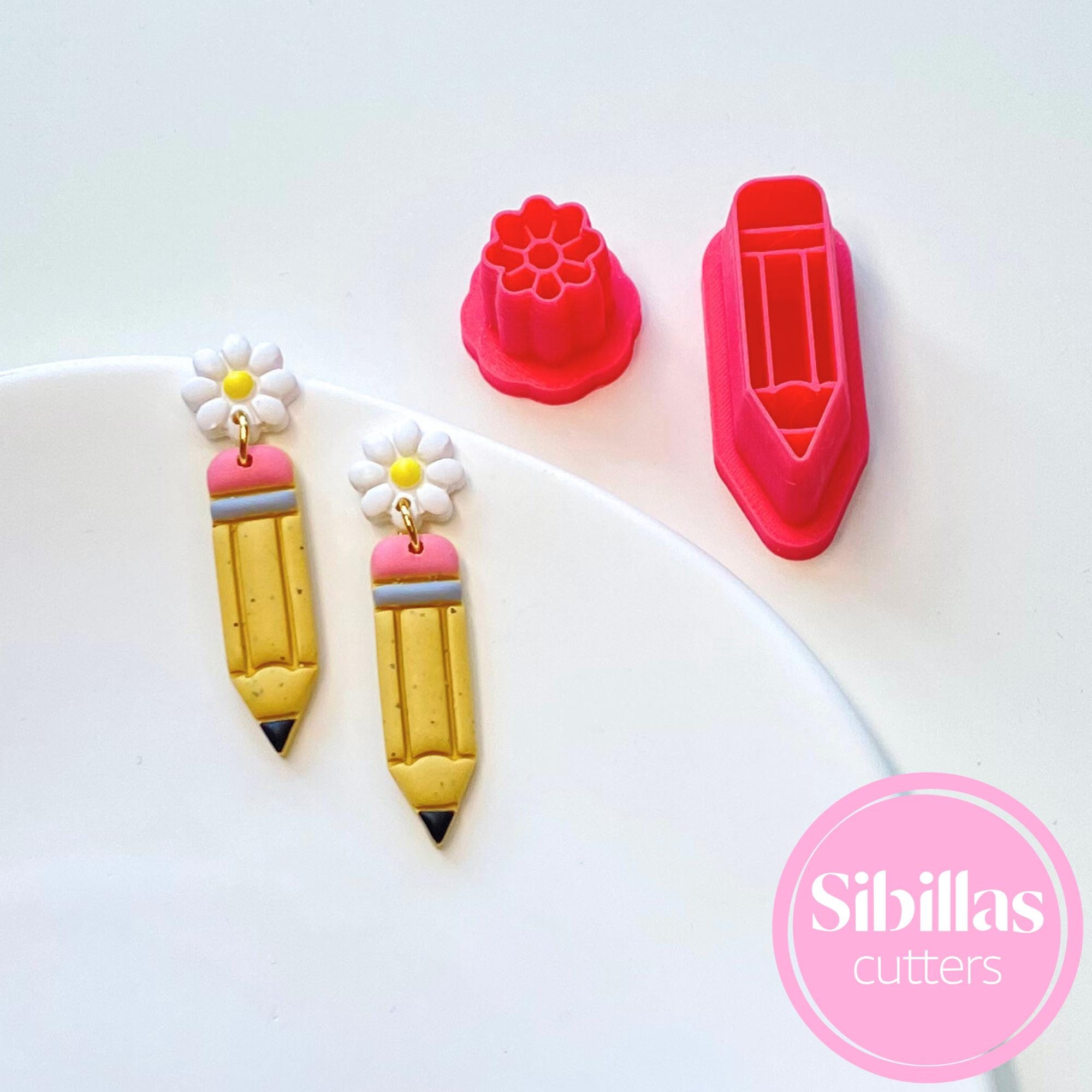 DIY jewelry tool: pencil flower polymer clay cutter for school-themed projects
