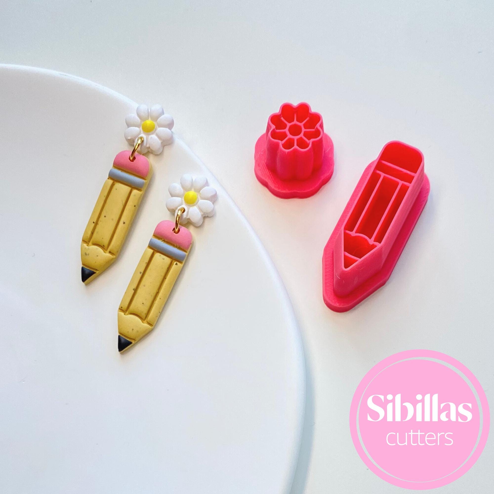 Pencil flower polymer clay cutter for back-to-school earrings and DIY jewelry