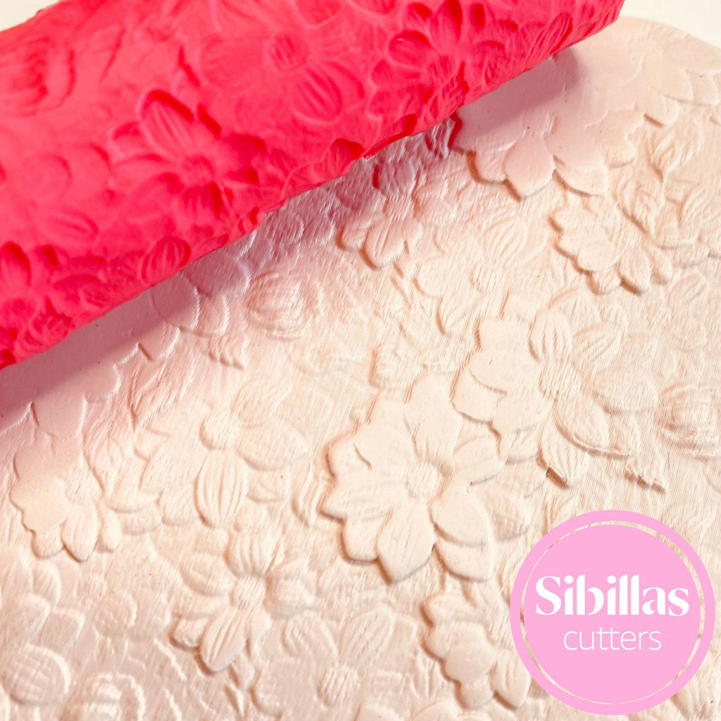 Embossed peony flower clay roller for polymer clay earrings and DIY crafts