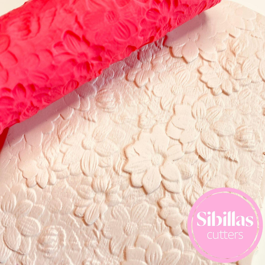 Peony floral texture roller for polymer clay, jewelry making, and embossed designs
