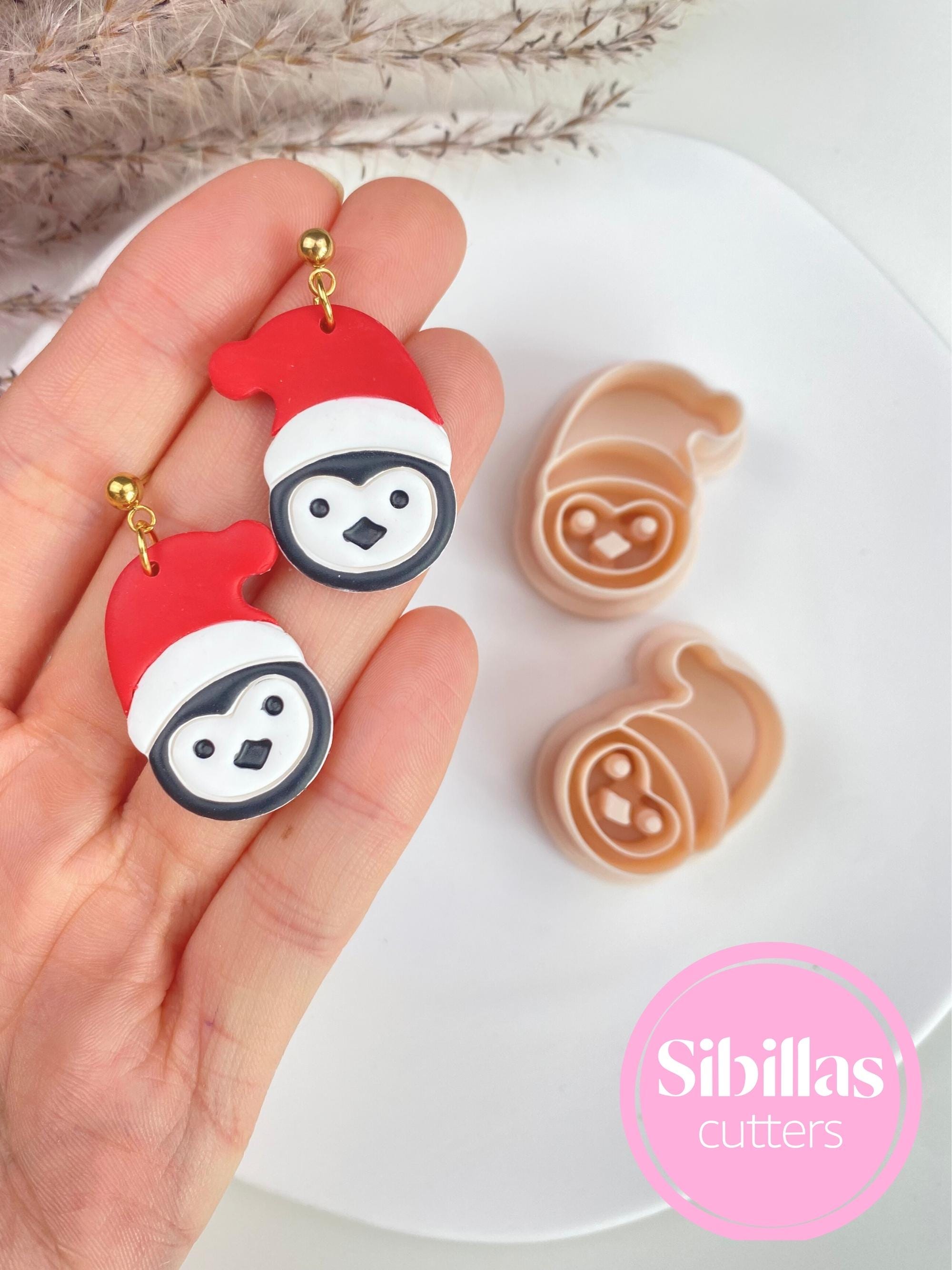 Penguin-shaped clay cutter set for polymer clay Christmas earrings and DIY projects