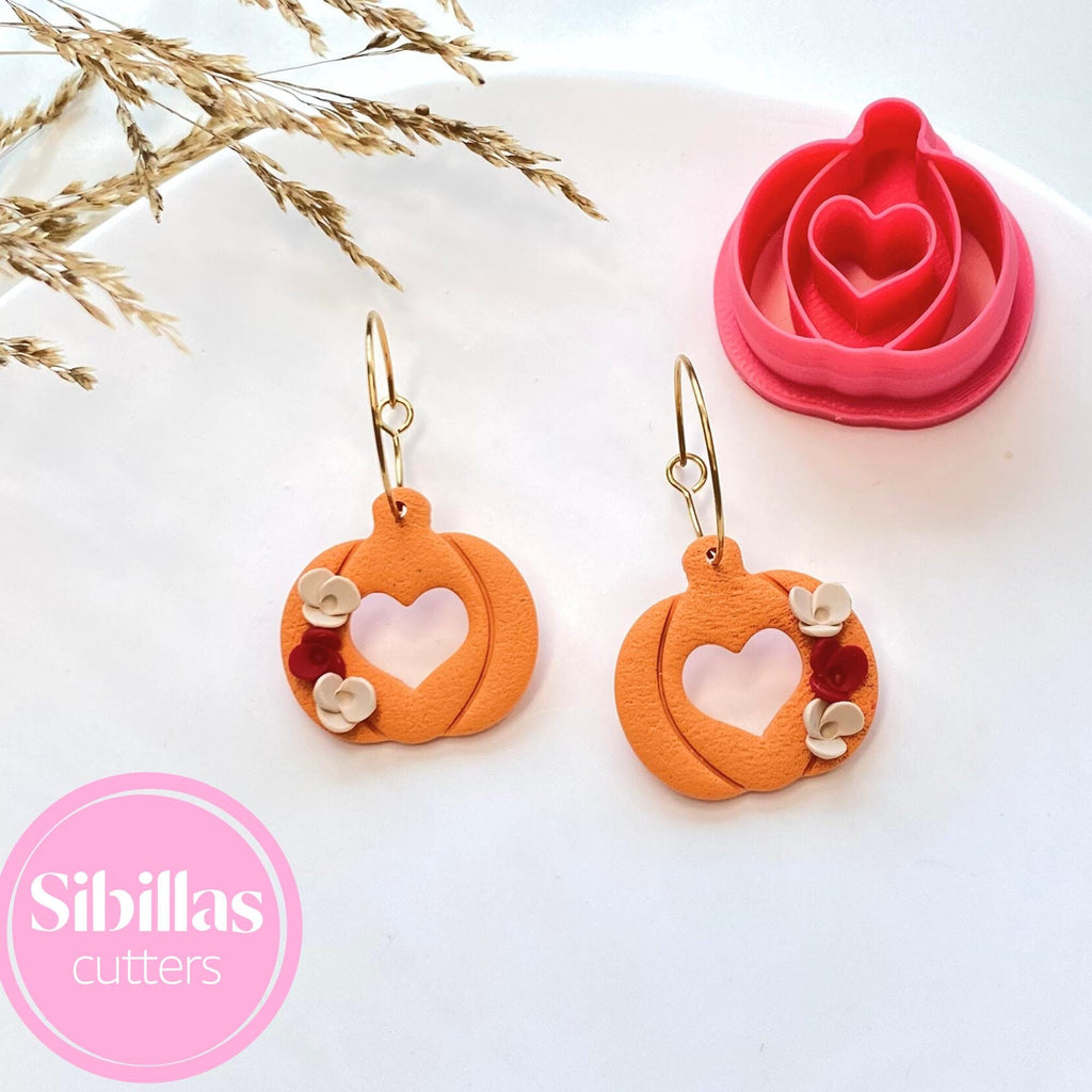 pumpkin with heart polymer clay cutter for earrings