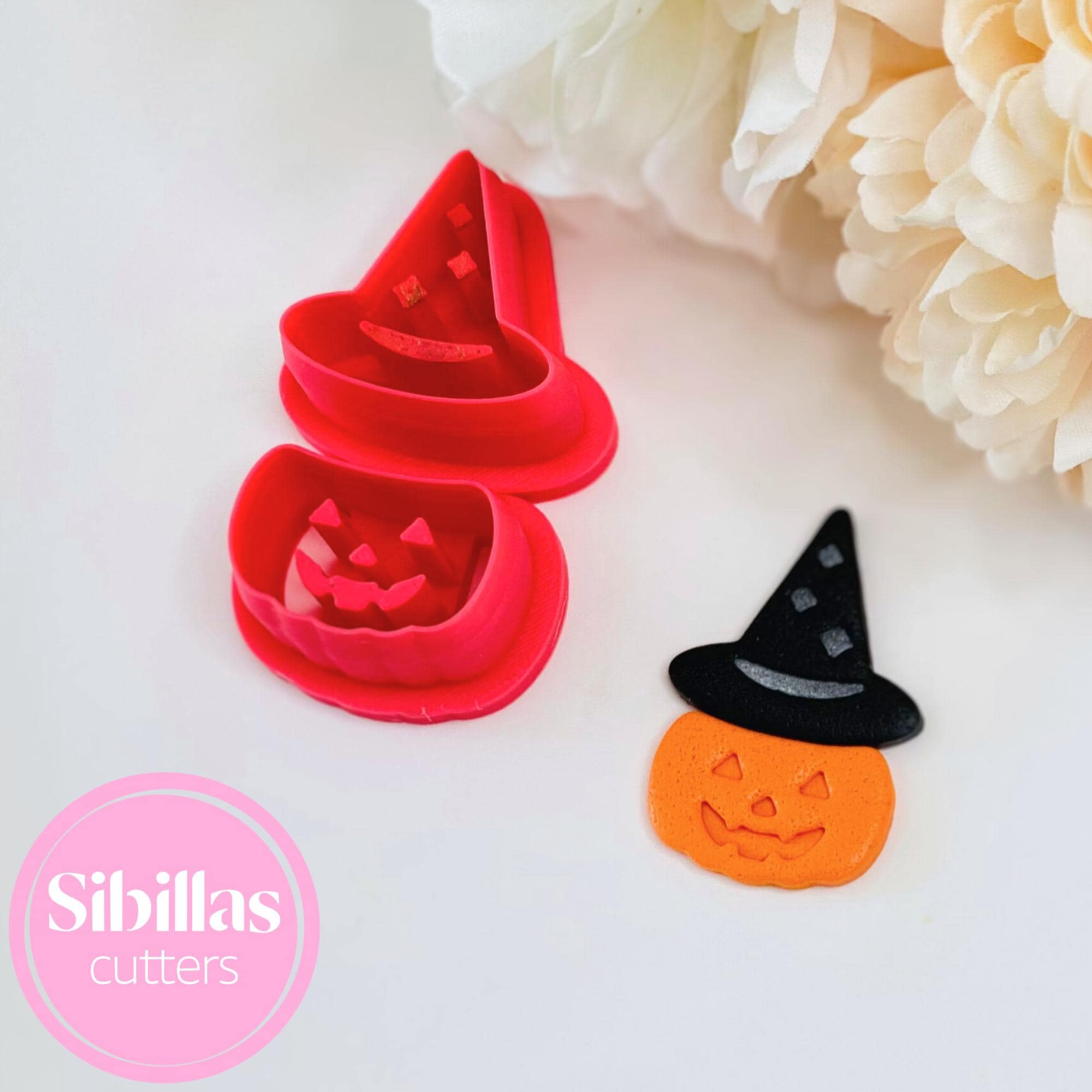 Pumpkin clay cutter with magic hat for Halloween earrings, charms, and DIY crafts