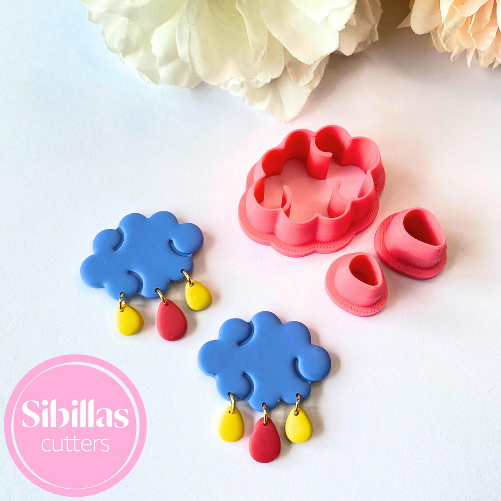 Polymer clay cutter set featuring adorable cloud shapes for crafting and jewelry making