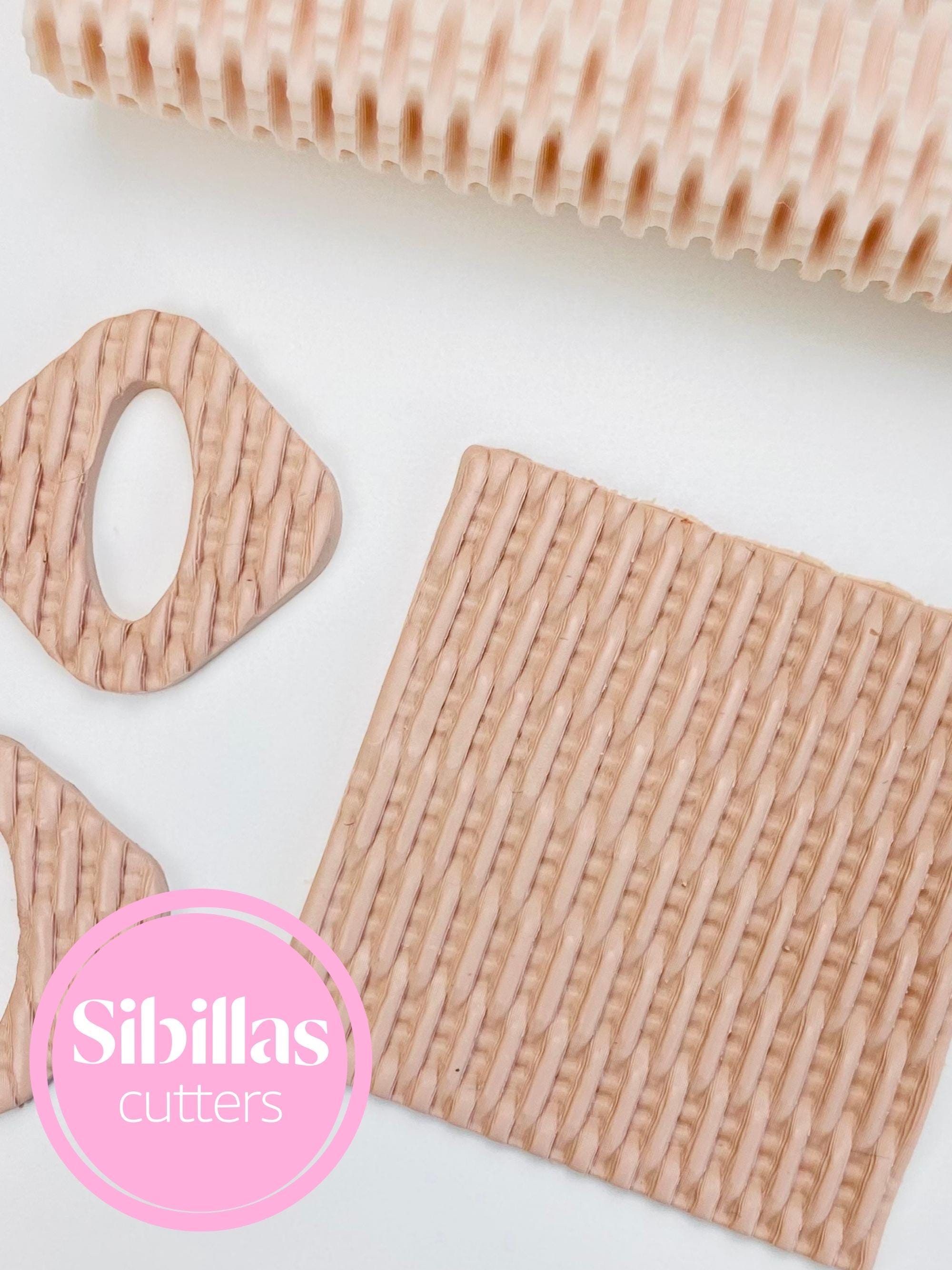 Polymer clay texture tool featuring basketweave rattan design for DIY earrings and crafts