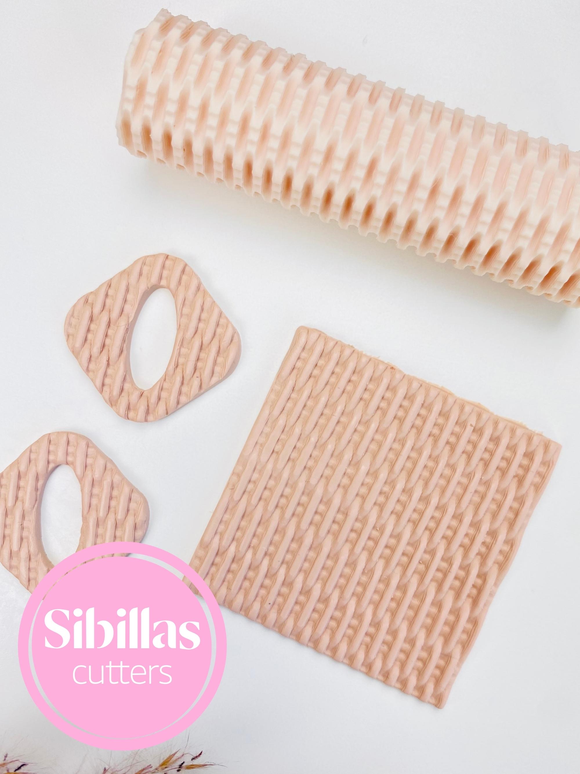 Clay embossing roller with woven rattan pattern for handmade polymer clay jewelry and decorations