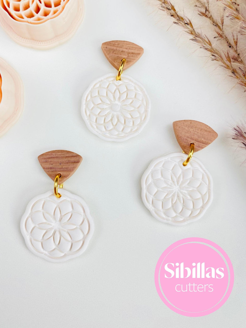 Boho mandala polymer clay cutter set for creating earrings, charms, and decorative pieces