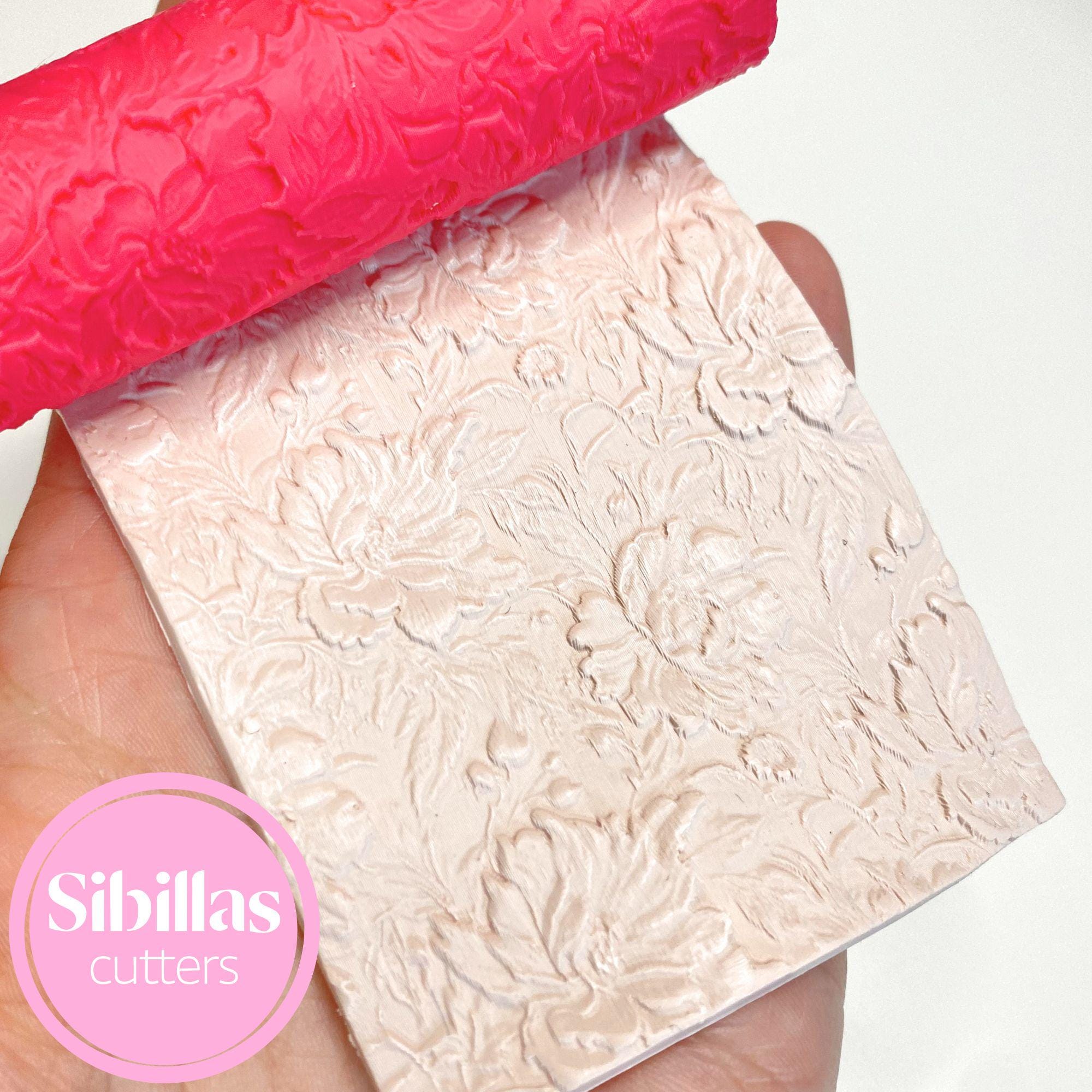 Reusable clay texture roller with peony flower motif for handmade jewelry and crafts