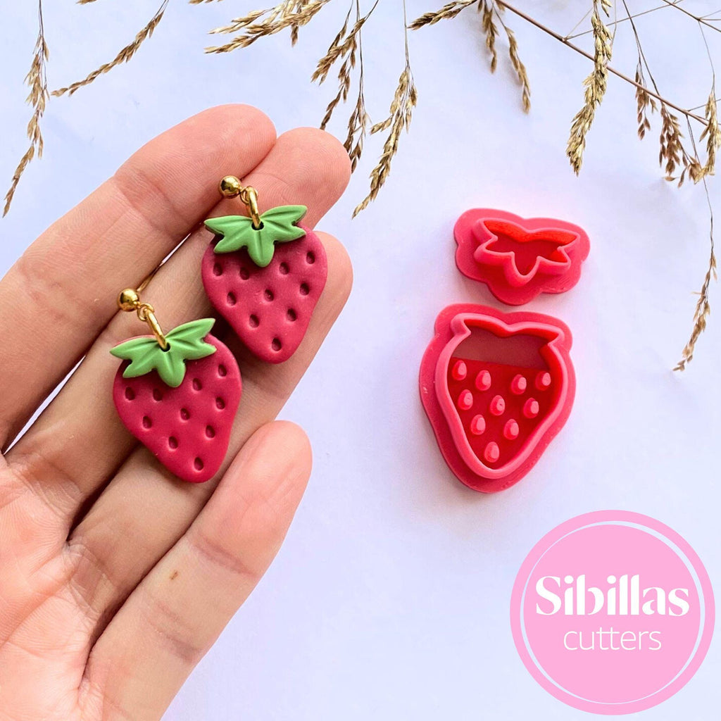 Strawberry polymer clay cutter for earrings, charms, and DIY craft projects