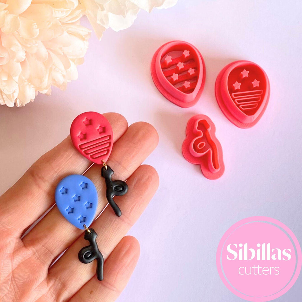 Fourth of July balloon clay cutter set for polymer clay jewelry and festive crafts