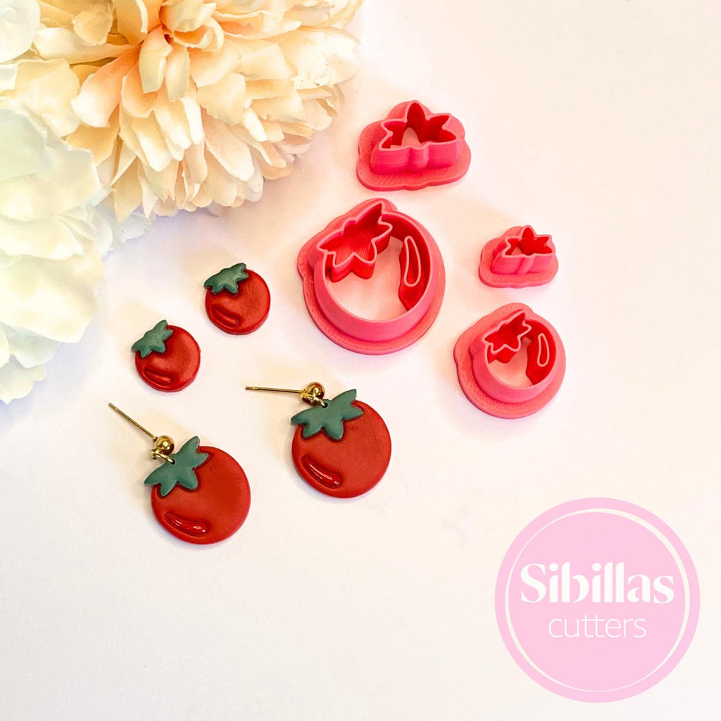 Polymer clay cutter set featuring tomato shapes for cute earrings and crafts