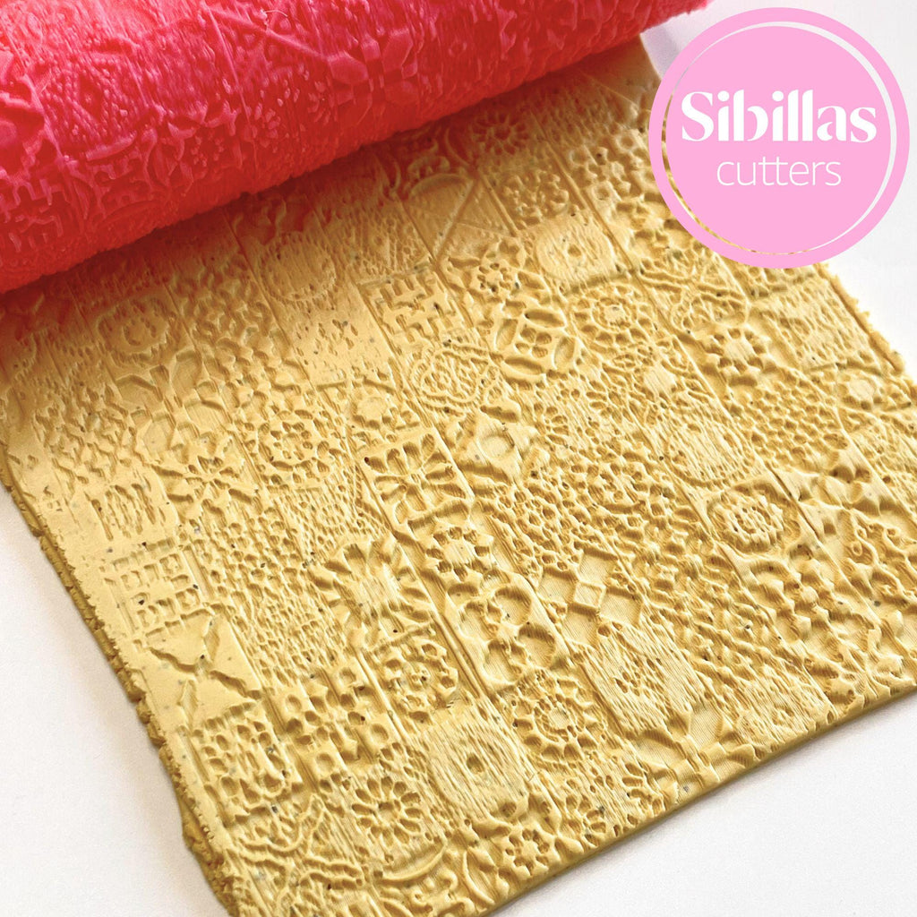 DIY crafting tool: Moroccan mini tiles texture roller for polymer clay and pottery
