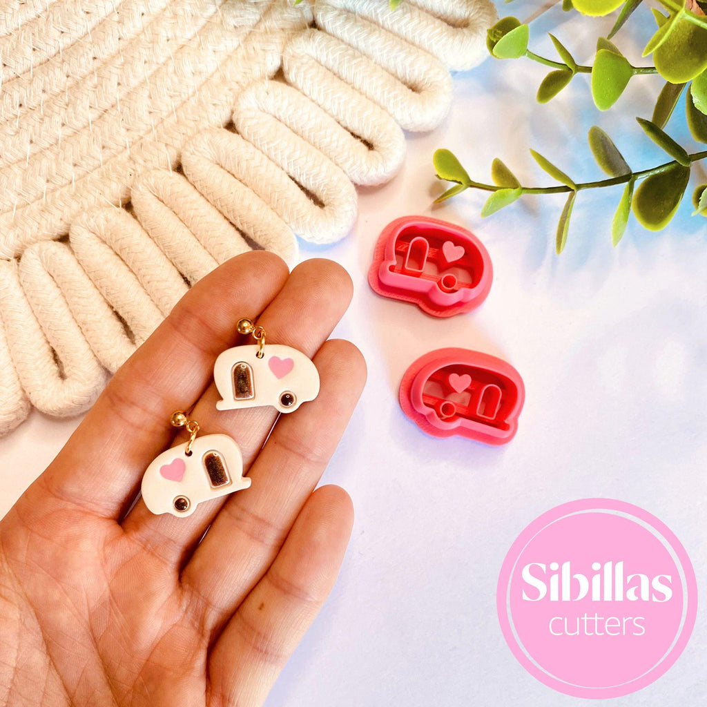 DIY jewelry tool: camper and retro car polymer clay cutter set for summer-themed crafts