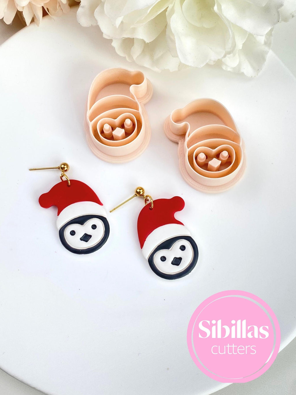 Christmas-themed penguin clay cutter set for handmade polymer clay jewelry